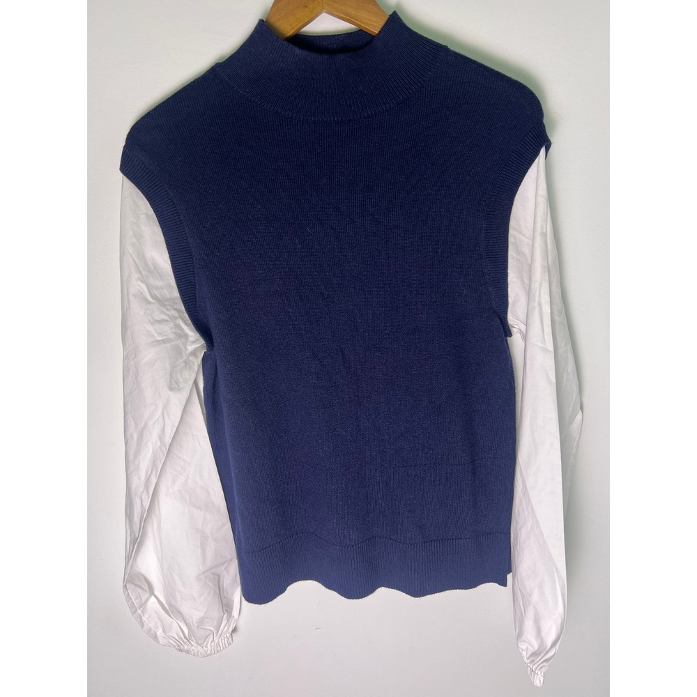 Loft Outlet Sweater XS Navy Blue Mock Neck Layer Look Academia Preppy Old Money
